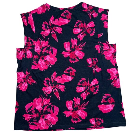 Rachel Roy Womens Sleeveless V-Neck Lightweight Black & Pink Floral Top Large - Picture 5 of 10